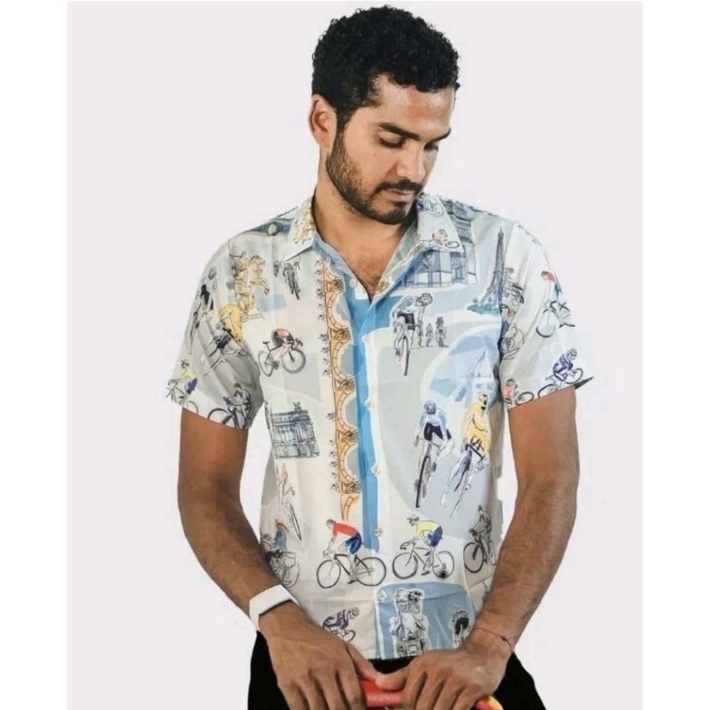 Ostory Tdf Resort Shirt Whimsical 90's Beachy Sporty Y2K Boho Cycling XL